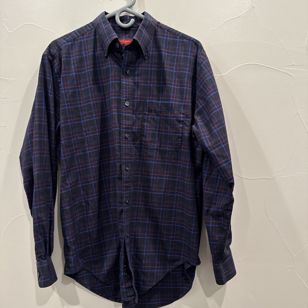 Austin Reed London Men's Shirt M Blue Plaid Button‎ Down